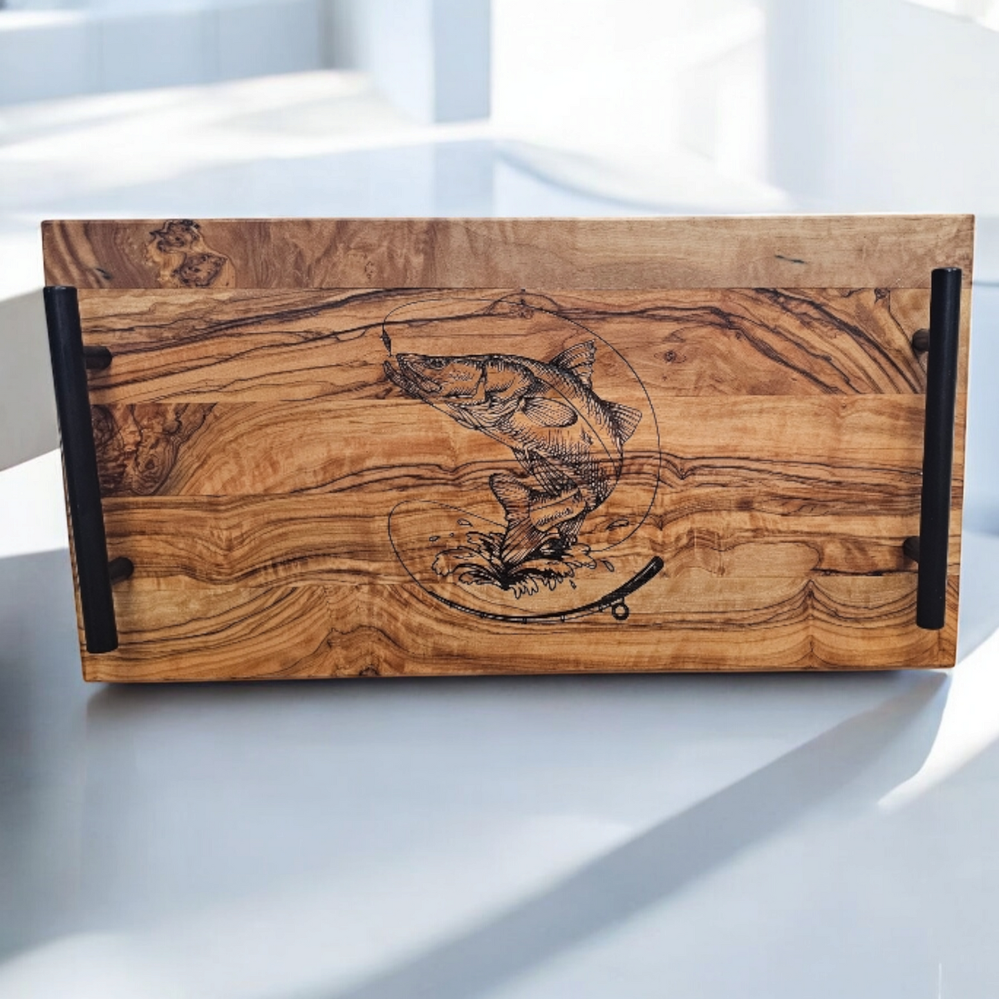 Olivewood Serving Tray with Snook Design - Fishing Decor