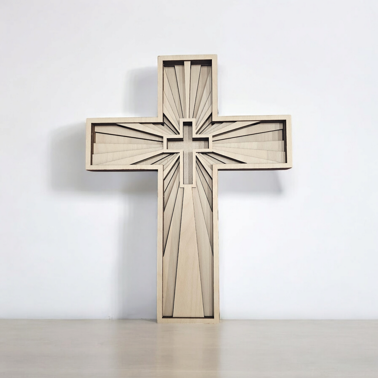 Birch Wood Cross Handcrafted Multi-Layered Wall Art – Custom Sizes Available