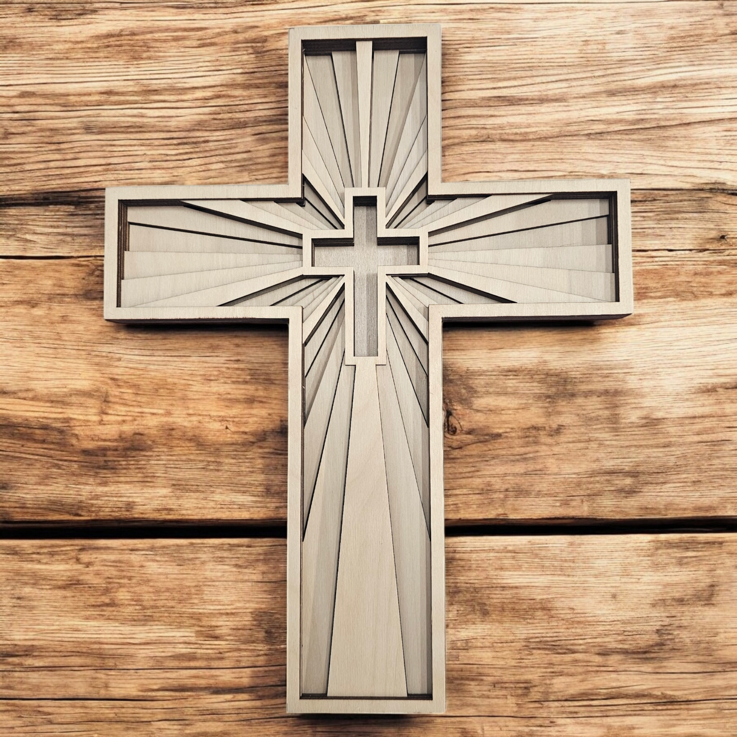 Birch Wood Cross Handcrafted Multi-Layered Wall Art – Custom Sizes Available