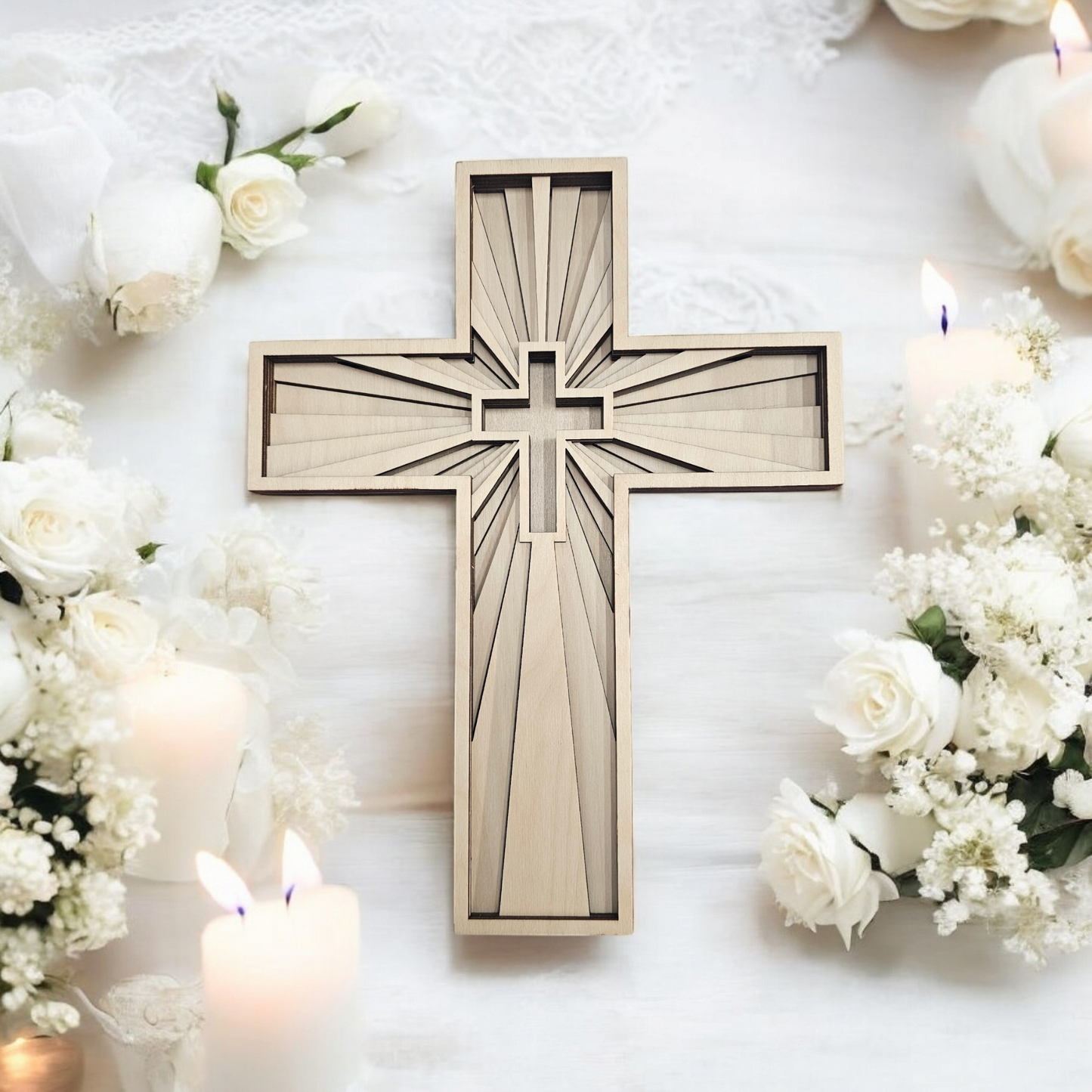 Birch Wood Cross Handcrafted Multi-Layered Wall Art – Custom Sizes Available