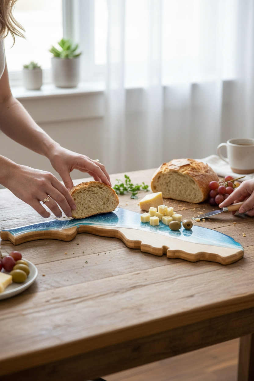 Florida Bamboo Cutting Board with Ocean Resin Design