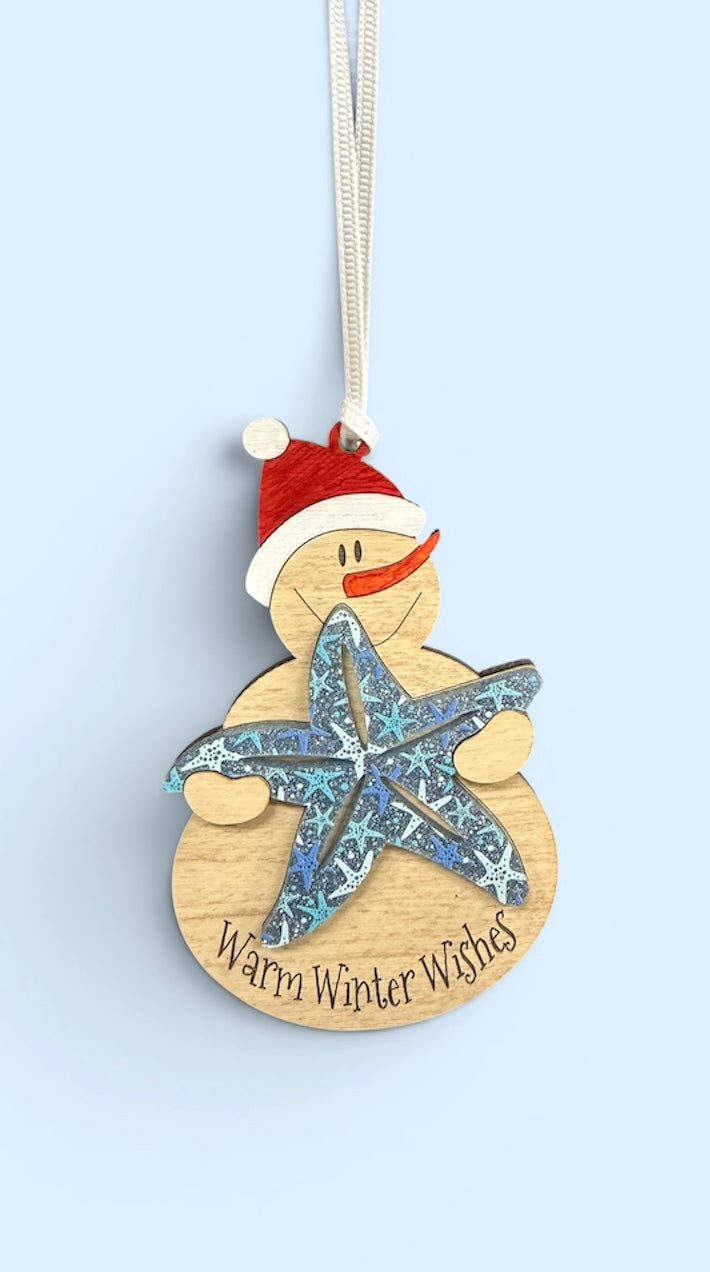 Tropical Snowman with Starfish Ornament (Wholesale)