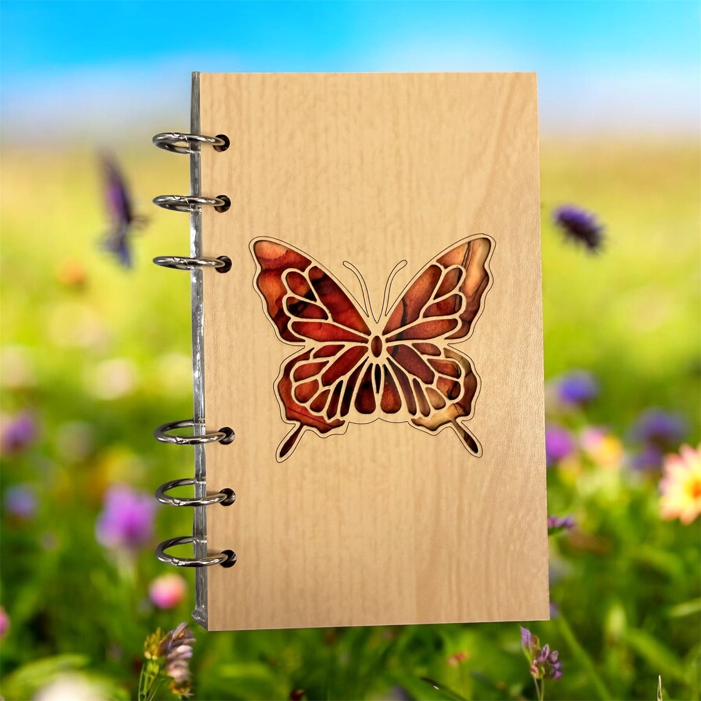 Butterfly A6 Refillable Wood Notebook Journal