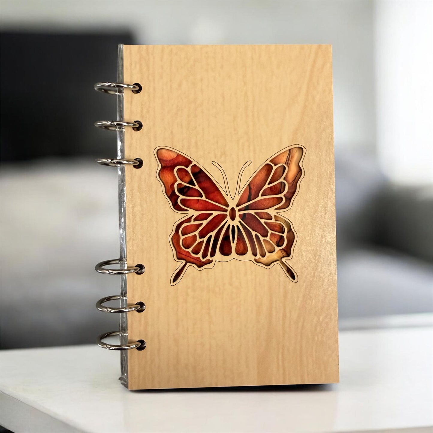 Butterfly A6 Refillable Wood Notebook Journal