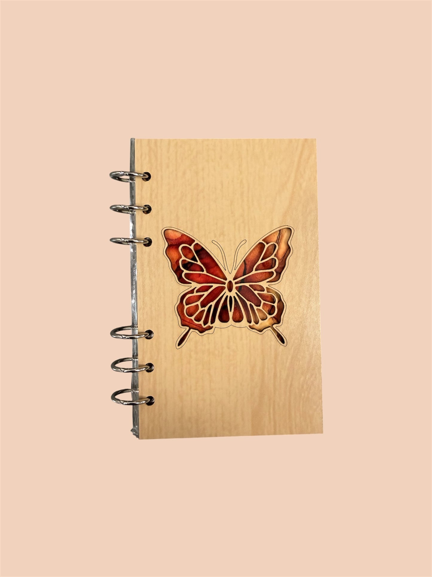 Butterfly A6 Refillable Wood Notebook Journal