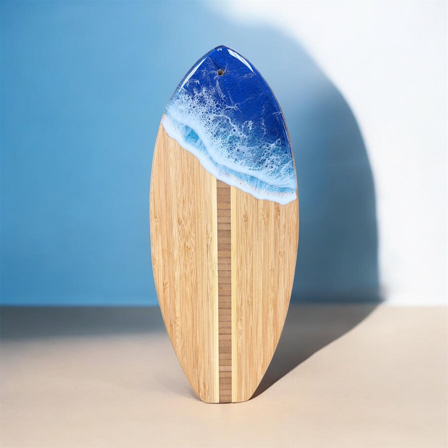Surfboard Bamboo Cutting Board with Ocean Resin Design (Wholesale)
