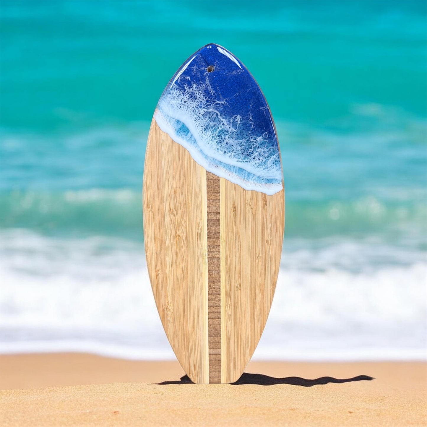Surfboard Bamboo Cutting Board with Ocean Resin Design (Wholesale)