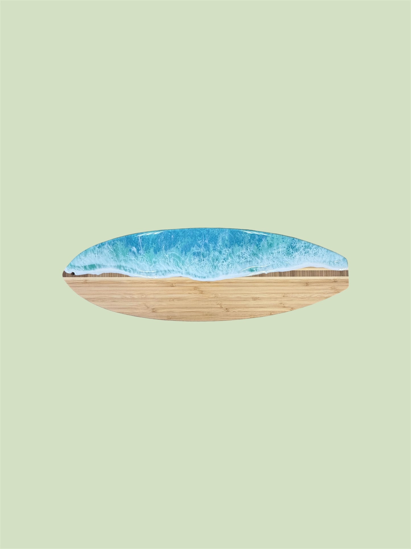 Surfboard Bamboo Cutting Board with Ocean Resin Design (Wholesale)