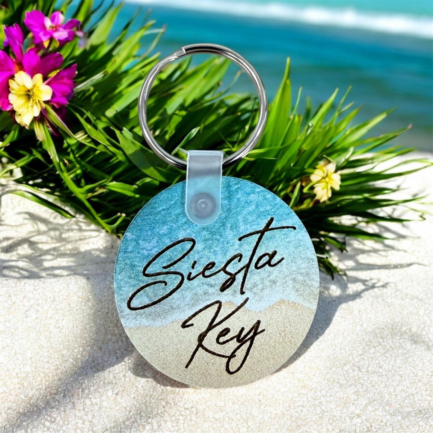 Beach Vibes Keychain with Name Drop Rectangle or Circle Design (Wholesale)