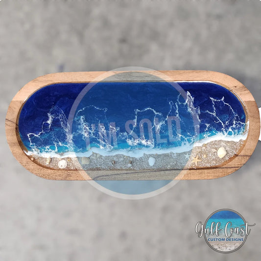 Acacia Wood Ocean Resin Trinket Jewelry Tray Gift Trinket Tray