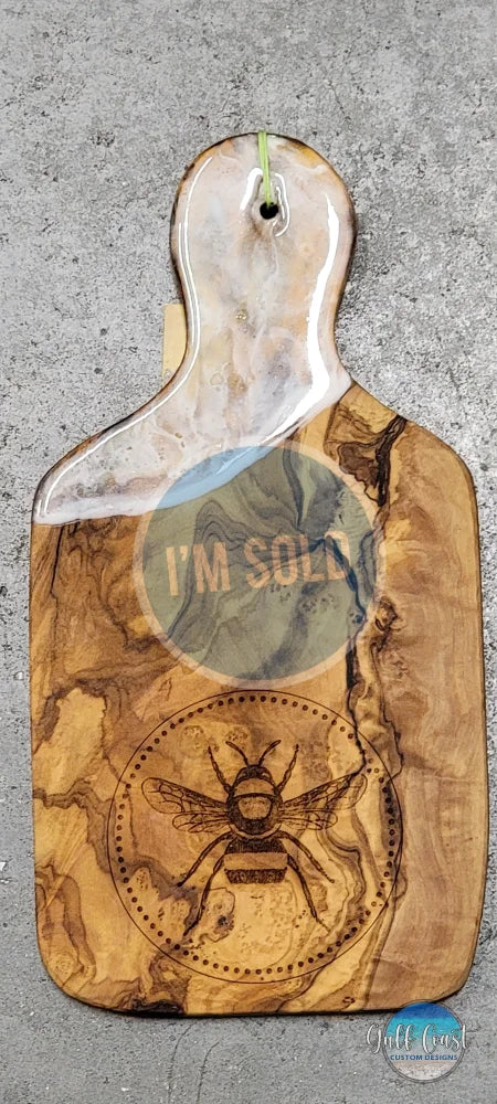 Bee-utiful Olivewood Cheese Serving Board #2 - Serving Tray with Marbled Epoxy Design Decorative Trays
