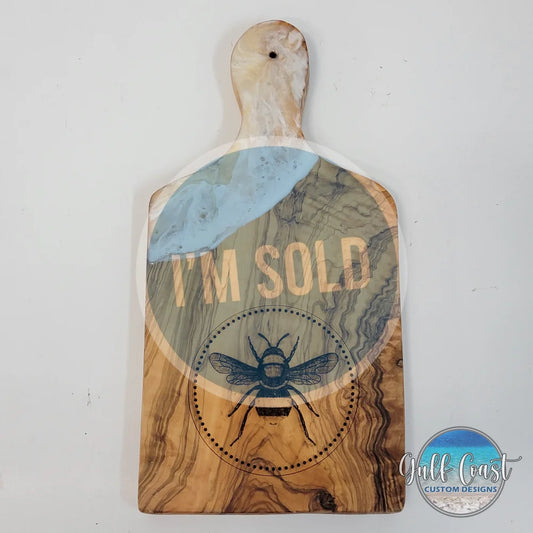 Bee-utiful Olivewood Cheese Serving Board - Serving Tray with Marbled Epoxy Design Serving Trays