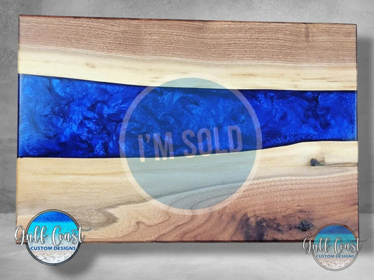 ’Blue Me Away’ - Walnut & Blue Epoxy Charcuterie Serving Board Decorative Trays