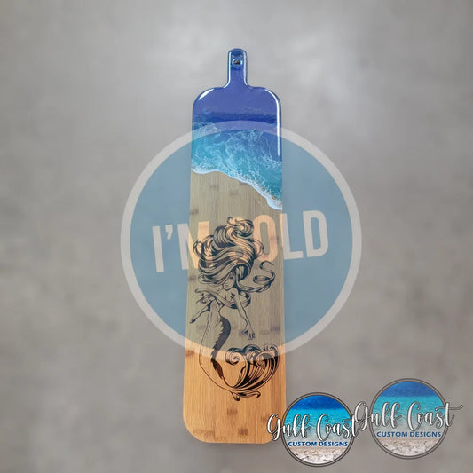 Carbonized Bamboo Mermaid w/ Epoxy Wave Design - Wall Art