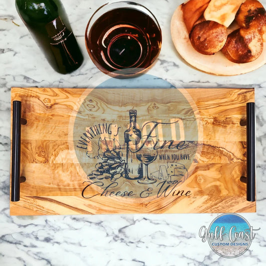 ’Cheese & Wine’ Olivewood Charcuterie Serving Tray Serving Trays