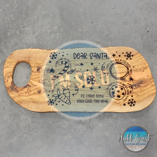 Dear Santa Cookies & Milk Serving Tray - Olivewood Holiday Serving Tray Serving Platters