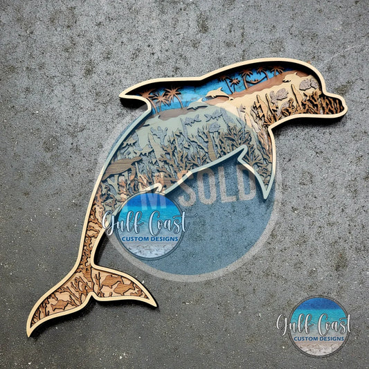 Dolphin Multi Layer Wood Art Wall Decor Artwork
