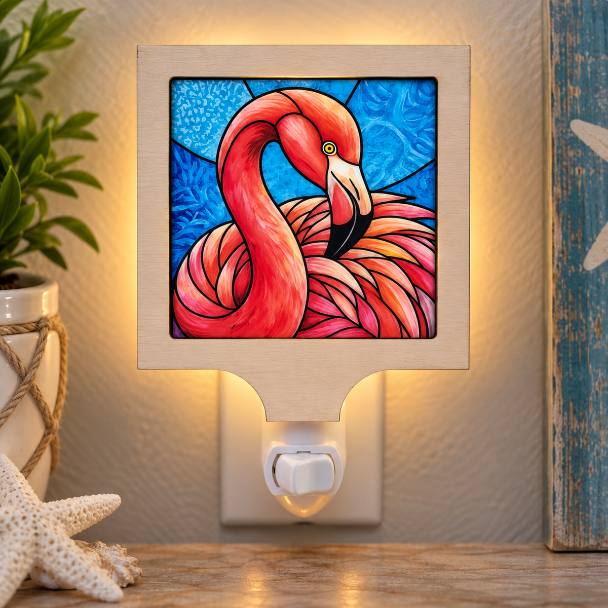 Flamingo Bright Pink Tropical Coastal LED Night Light (Wholesale)