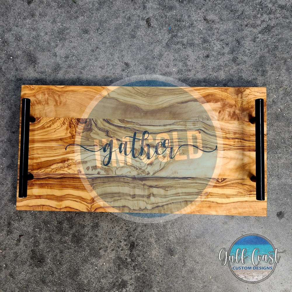 ’Gather’ Olivewood Charcuterie Serving Tray Cheeseboard Kitchen Decor Serving Trays