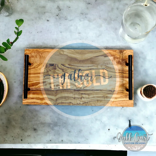 ’Gather’ Olivewood Charcuterie Serving Tray Cheeseboard Kitchen Decor Serving Trays