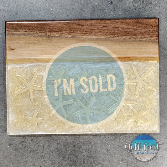 Glistening Starfish: Walnut & Resin Kitchen Serving Tray Coastal Decor Art Artwork