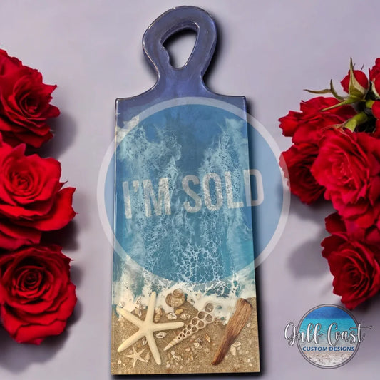 Handmade Ocean Resin Art Charcuterie Board – One-of-a-Kind Beach Decor with Real Shells & Starfish Serving Trays