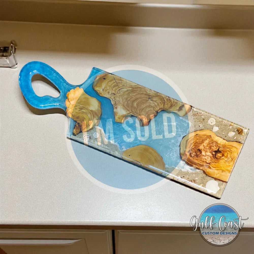 Handmade Olive Wood & Ocean Resin Charcuterie Board Custom Serving Tray – Sarasota Coastal Kitchen Décor charcuterie