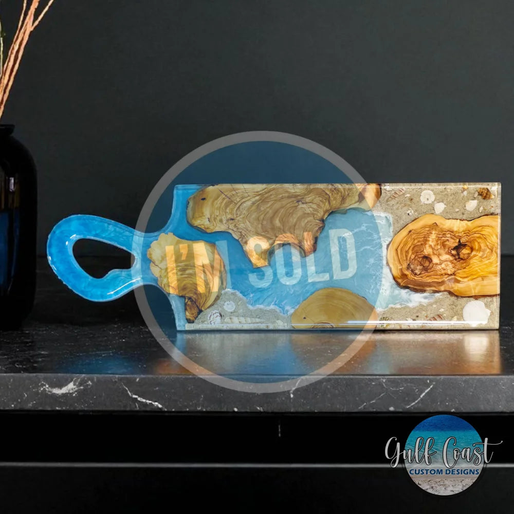 Handmade Olive Wood & Ocean Resin Charcuterie Board Custom Serving Tray – Sarasota Coastal Kitchen Décor charcuterie