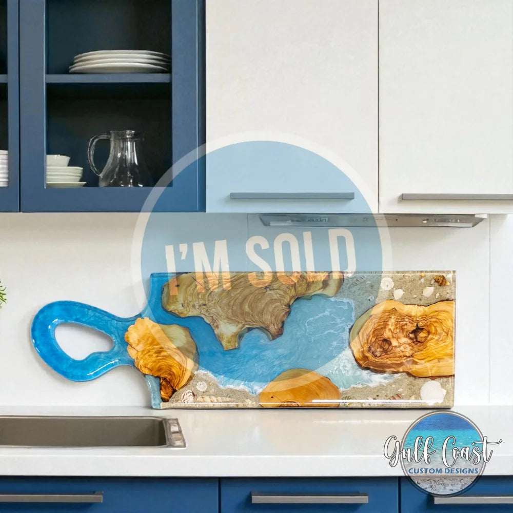 Handmade Olive Wood & Ocean Resin Charcuterie Board Custom Serving Tray – Sarasota Coastal Kitchen Décor charcuterie