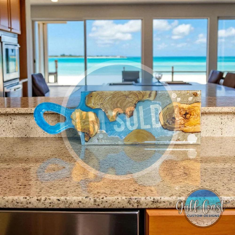 Handmade Olive Wood & Ocean Resin Charcuterie Board Custom Serving Tray – Sarasota Coastal Kitchen Décor charcuterie