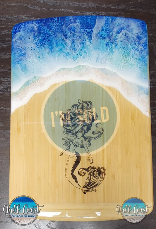 Mermaid Bamboo Art Decor with Epoxy Resin Wave Art wall art
