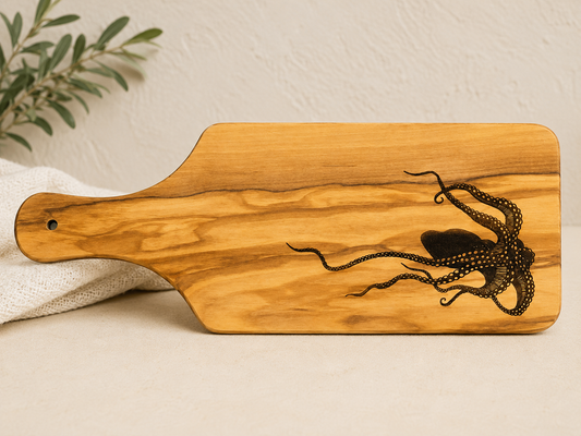 Octopus Kraken Olive Wood Cheese Board - Serving Tray