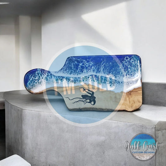 Octopus Resin Art Olivewood Charcuterie Serving Tray Board - Kitchen Decor cheeseboard