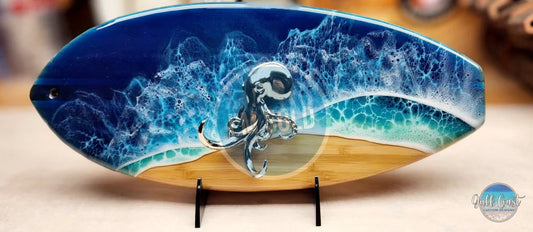 Octopus Towel or Key Holder with Ocean Epoxy Wave Design