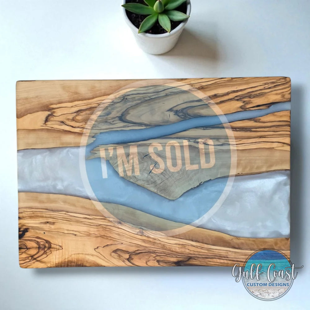Olive Wood & White Pearl Resin Charcuterie Board – Handmade Functional Art charcuterie