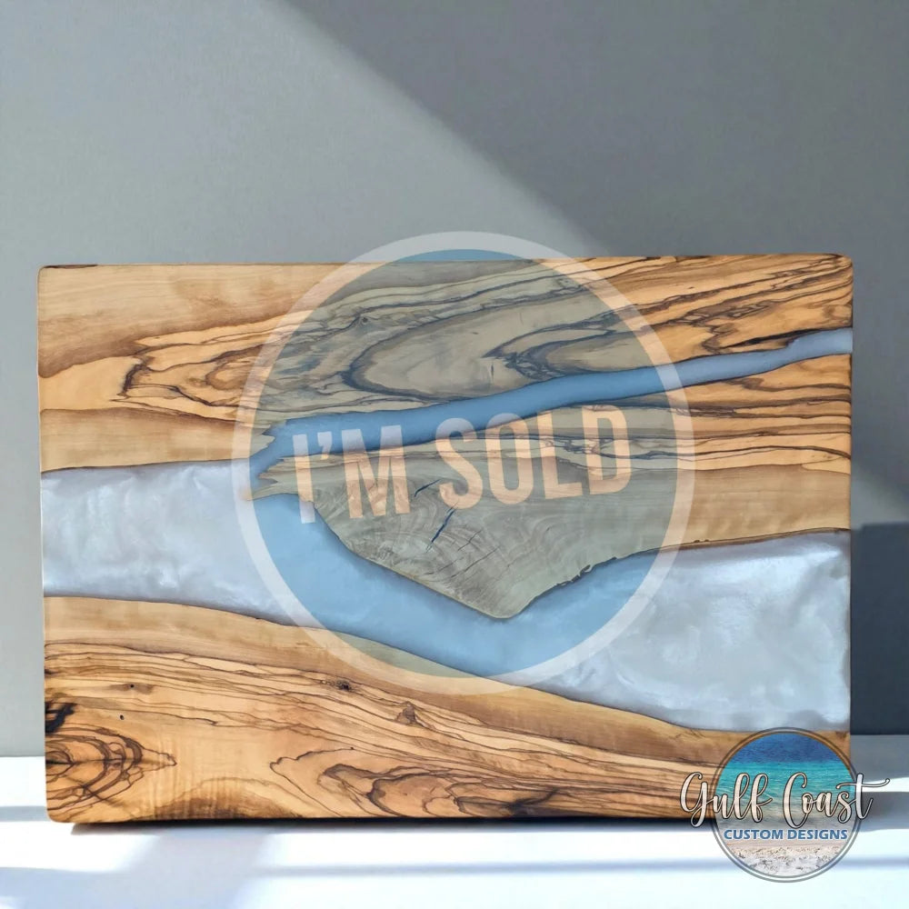 Olive Wood & White Pearl Resin Charcuterie Board – Handmade Functional Art charcuterie