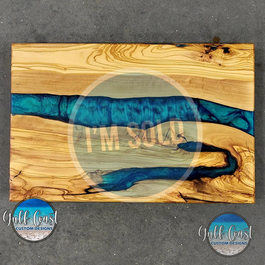 Olivewood Charcuterie Cutting Board with Colorshift Food Safe Epoxy Serving Trays