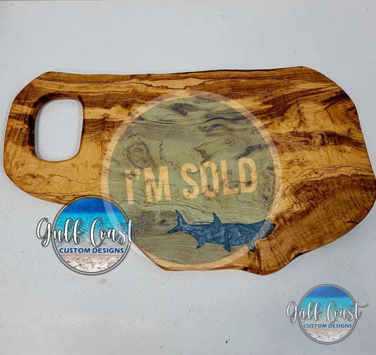 Olivewood Charcuterie Cutting Board with Tarpon Inlay Design (Design #2) cutting boards