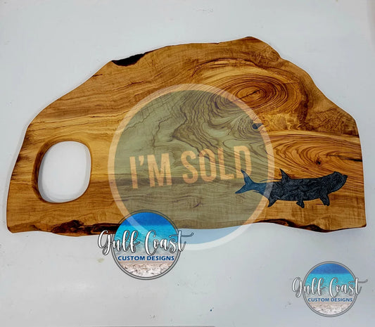 Olivewood Charcuterie Cutting Board with Tarpon Inlay Design cutting boards