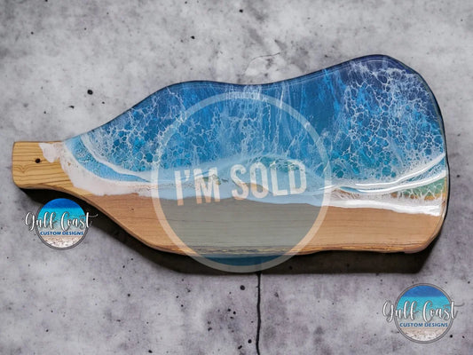 Olivewood Cheeseboard with ’Rolling Tide’ Epoxy Wave Design Serving Trays