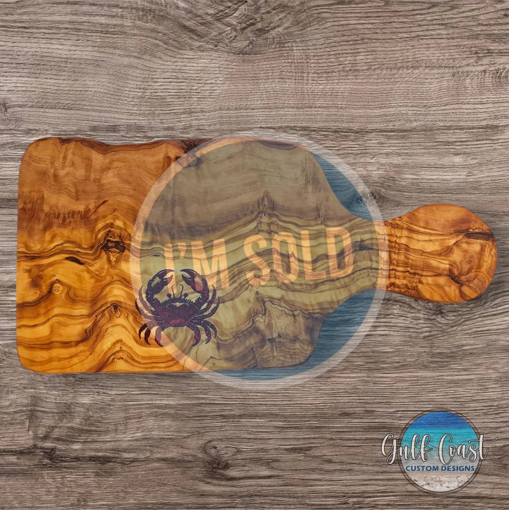 Olivewood Cutting Board Cheeseboard with Crab Inlay Serving Tray - Crab Kitchen Decor cheeseboard