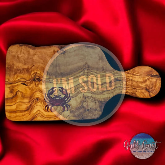 Olivewood Cutting Board Cheeseboard with Crab Inlay Serving Tray - Crab Kitchen Decor cheeseboard