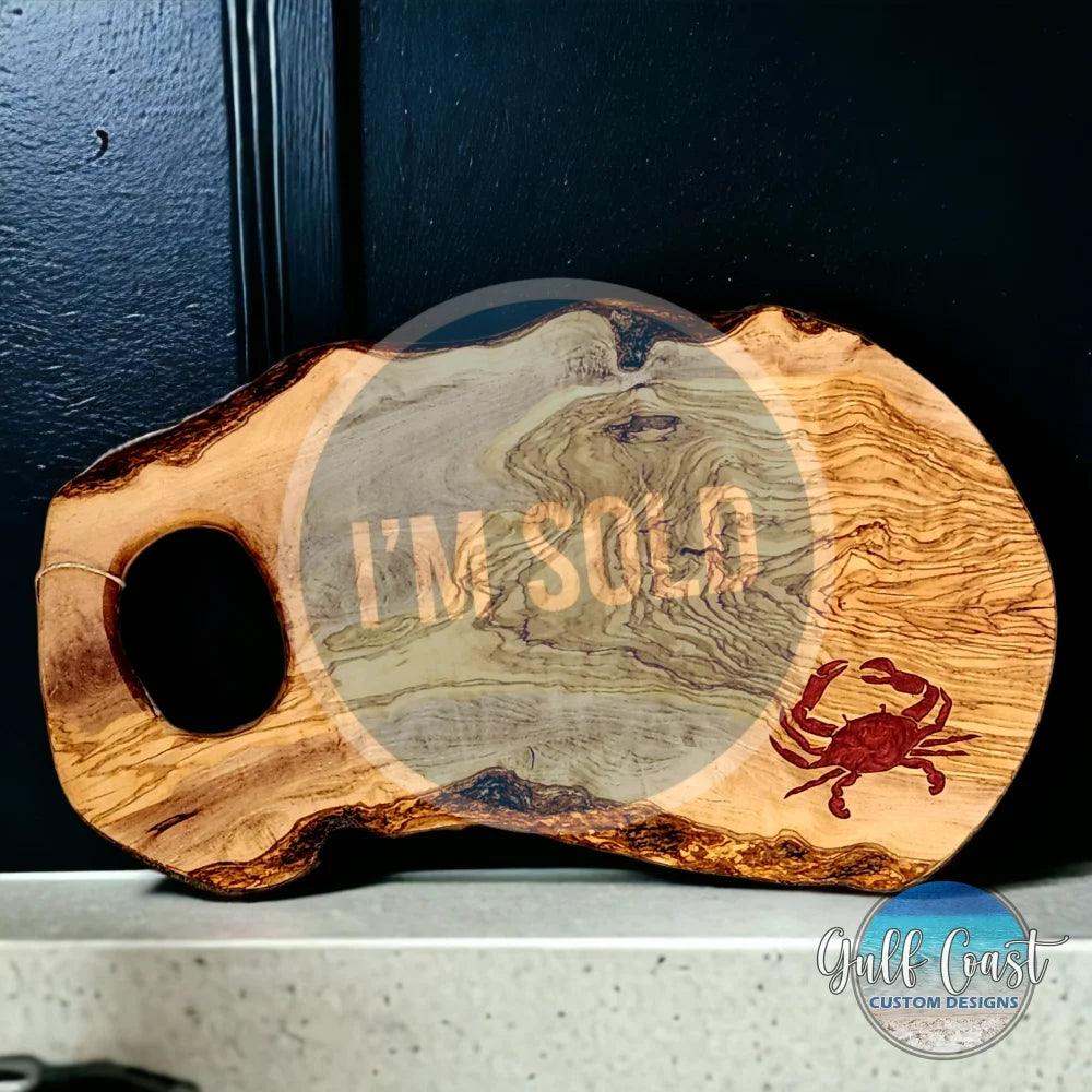 Olivewood Cutting Board with Crab Inlay cutting board