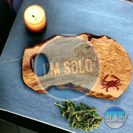 Olivewood Cutting Board with Crab Inlay cutting board