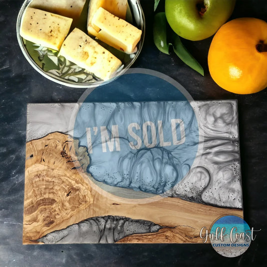 Olivewood Epoxy Charcuterie Serving Board & Kitchen Art Decor ’Boiling Titanium’ charcuterie