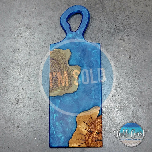 Olivewood & Epoxy Cheeseboard Serving Tray - ’Skylight Blue’ Olive wood board Decorative Trays