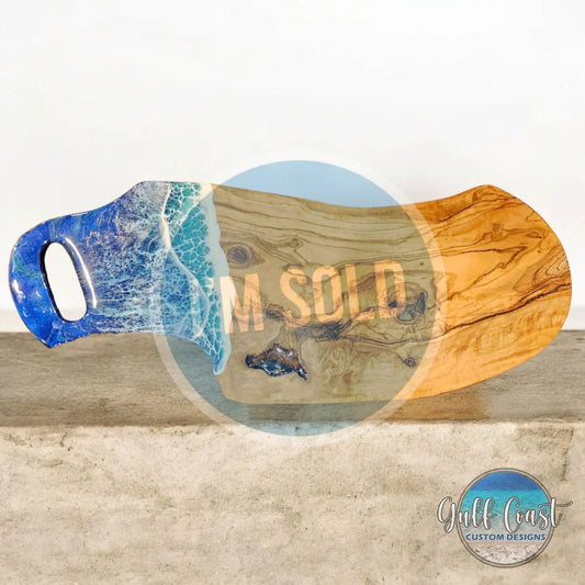Olivewood Hidden Turtle Ocean Resin Serving Tray Custom Board