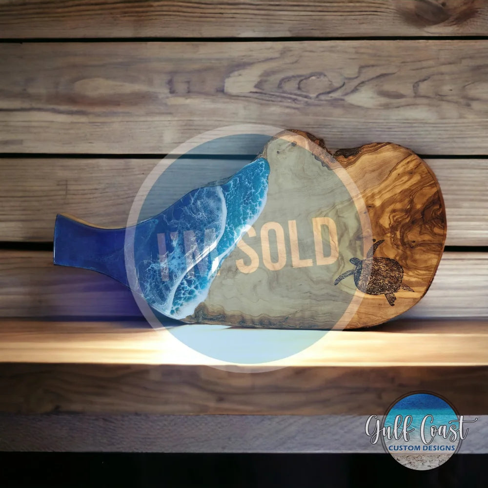 Olivewood & Resin Charcuterie Board with Engraved Turtle cheeseboard
