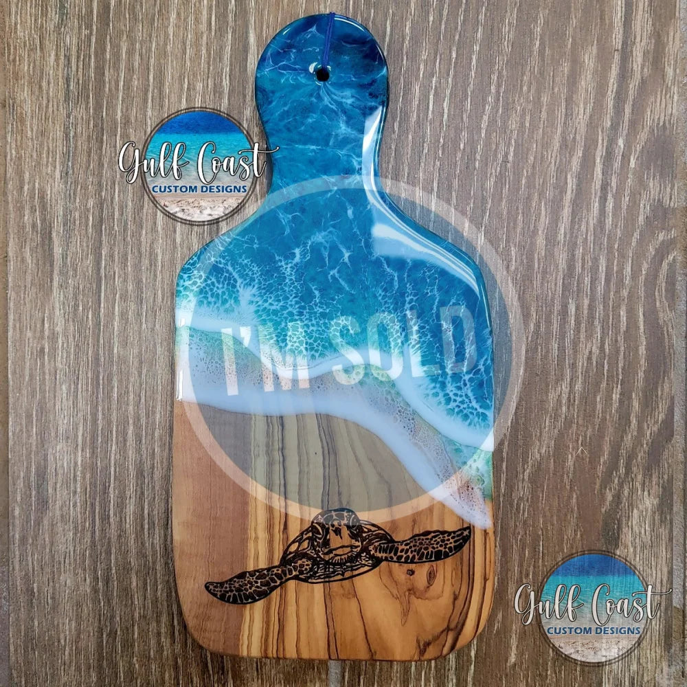 Olivewood Sea Turtle Epoxy Art Cheese Board Serving Tray Serving Trays