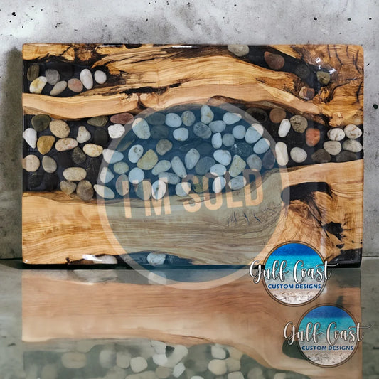 Pebble Beach Olivewood Tray Kitchen Art Decor